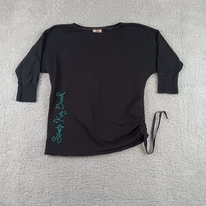 Artisans Siesta Key Beach Black Ruched Side Drawstring Top XL 100% Cotton